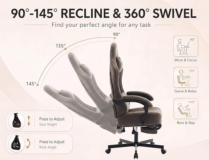 Office Desk Computer Gaming Chair for Adults, Ergonomic High Back Gamer Chair with Massage and Pocket Spring Cushion, Swivel Comfy Video Game Chairs with Footrest and Lumbar Support (Pro Grey)