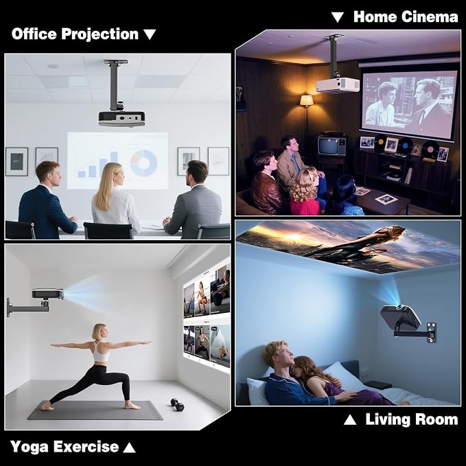 Projector Stand, Wall and Mini Ceiling Mount with 1/4-Inch Thread, 360-degree Rotation, Adjustable Tilt & Swivel, Foldable, Easy Setup Compatible with Most Projectors for Office, Home