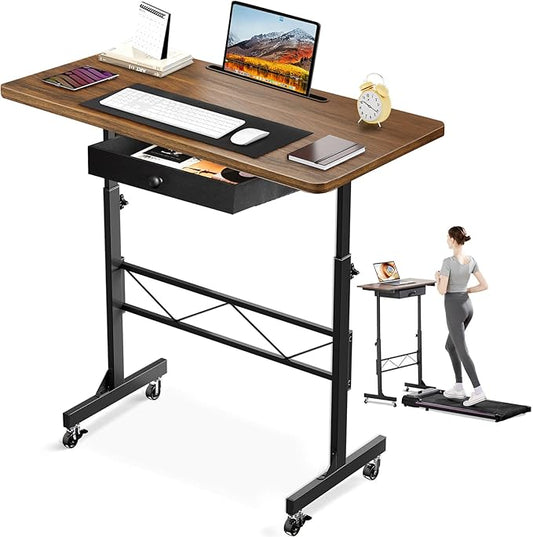 GTPLAYER Small Standing Desk Adjustable Height Small Computer Desk Mobile Portable Rolling Laptop Table with Wheels 32" Computer Workstation Sit Stand Desks Portable Standing Table Treadmill desks