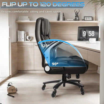 VITESSE Large Heavy Duty Office Chair 600lbs with Flip up Armrest, Big and Tall Chair with Ergonomic Lumbar Support, Leather Office Chair for Heavy People with Quiet Rubber Wheel (Black)