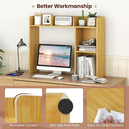 LDAILY Desktop Shelf, Multipurpose Wood Desk Hutch for Max 27" Computer Monitor, Countertop Storage Hutch with 5 Shelves, 3 Tier Desktop Display Rack for Dorm Office Home (Burlywood)