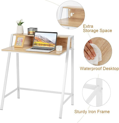 Tangkula Small Computer Desk, Compact Home Office Desk with Sturdy Frame, 2 Tier Study Writing Table for Small Place Apartment Office, Desk for Bedroom, Kid’s Desk
