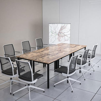 Bonzy Home Conference Tables 9ft Office Computer Desk for Meeting Room Study Writing Printer Podcast Table for 4-8 People Rustic Brown 2PCS 110.2"x23.6"x29.5"