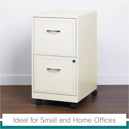 Space Solutions - 2 Drawer Fully Assembled Vertical Steel File Cabinet, Home & Small Office Use, Fits Under Most Desks, Letter-Size, Lock, Mobile, Pearl White