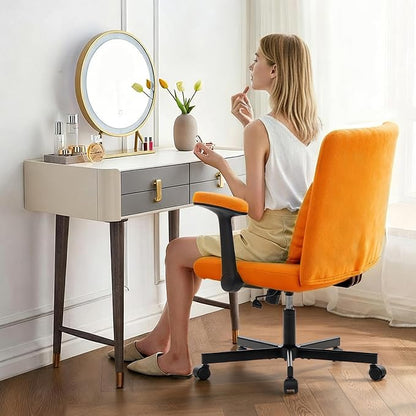 Criss Cross Chair with Armrest,Cross Legged Chair with Wheels,Adjustable Reclining Office Chair - Modern for Home Office, Meditation & Creative Work (Orange)