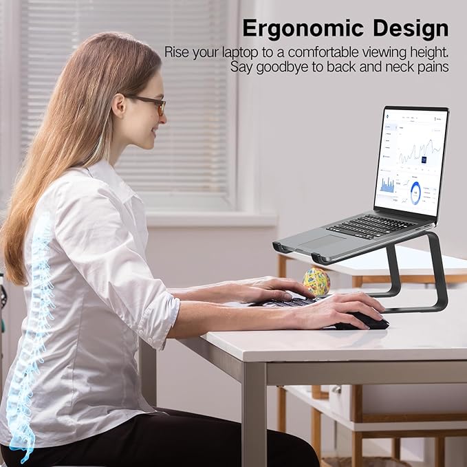 Tonmom Laptop Stand for Desk, Aluminum Laptop Riser Holder, Removable Metal Notebook Stand Ventilated Cooling Computer Riser Compatible with 10-15.6” Laptops