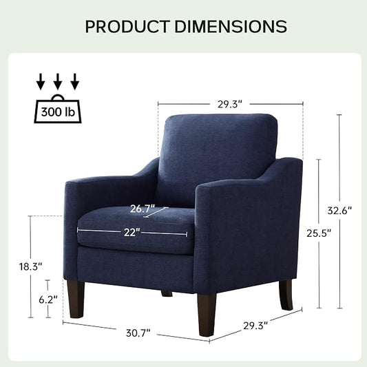 VKNOW Mid-Century Accent Chairs Set of 2, No Tools Assembly Required, Modern Upholstered Polyester Armchairs for Living Room & Bedroom, Comfortable Reading Chairs with Wood Legs, Navy Blue