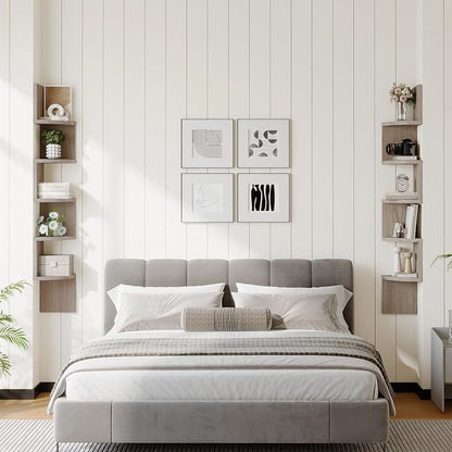 HOOBRO Corner Shelf Wall-Mounted, Set of 2 Floating Corner Shelves for Wall, 5-Tier Corner Bookshelves for Living Room, Bedroom, Bathroom, Home Office, Greige BG26BJP201