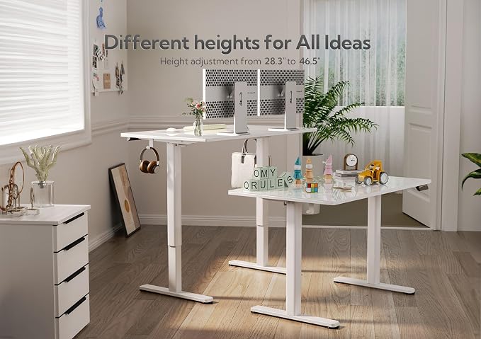 Claiks White Glass Standing Desk, 55x24 Inch Adjustable Height Electric Stand Up Desk, Quick Install Home Office Computer Desk, Super White