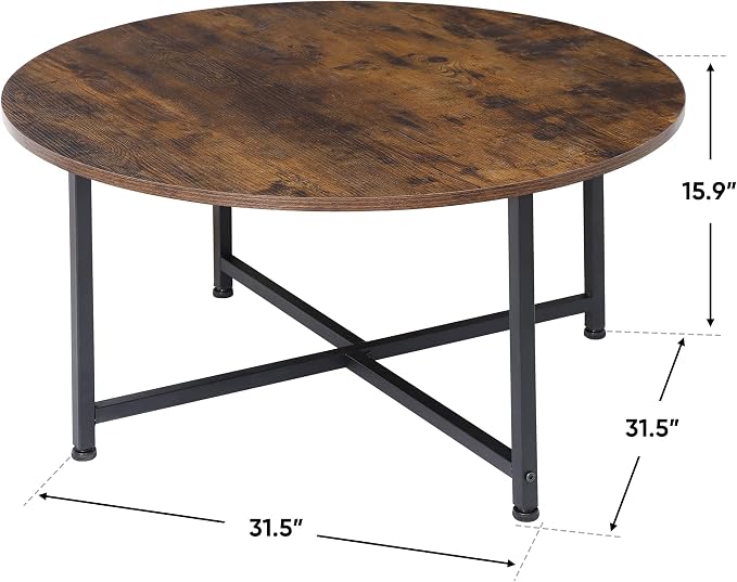 ZenStyle Round Coffee Table, Industrial Style Cocktail Desk Modern Leisure Tea Table, Kitchen Dining Table for Living Room, Dining Room, Tea, Home Office Balcony with Durable Metal Frame