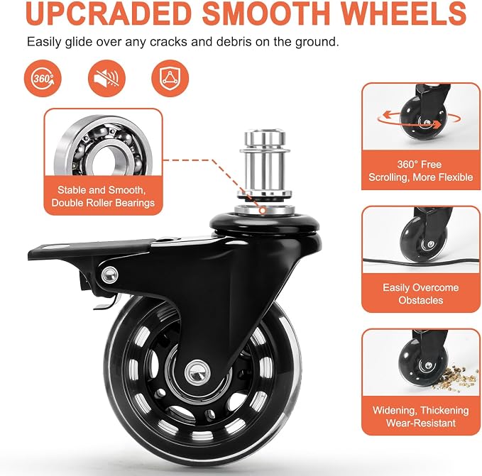 JOSTZHXIN Office Desk Chair with Wheels, Rolling Stool with Backrest Height Adjustable, Swivel Stool with Low Back Lumbar Support, Square PU Leather Swivel Chair with Back (3.2-in PU Wheel)