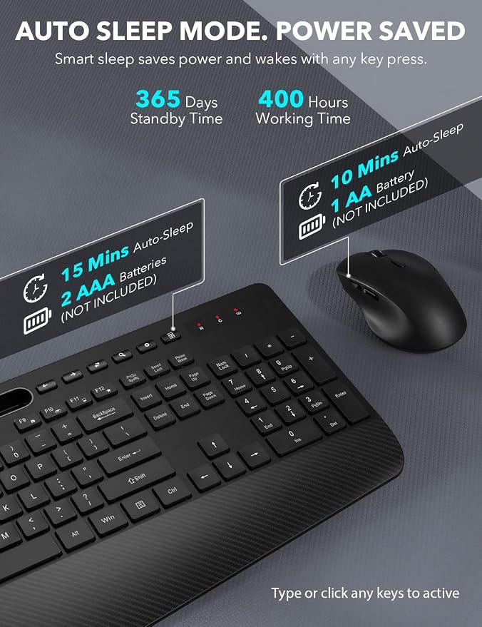 Wireless Keyboard and Mouse Combo - Full-Sized Ergonomic Keyboard with Wrist Rest, Phone Holder, Sleep Mode, 2.4G Quiet Keyboard for PC Laptop, Complete Work Setup for Office or Home -Trueque KM23