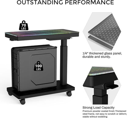 EUREKA ERGONOMIC Height Adjustable Computer Tower Stand, Illuminated Glass Panel PC Stand w/RGB Lights, 2-Tier CPU Holder Cart Under Desk, PC Floor Stand for Office Gaming, APP Control