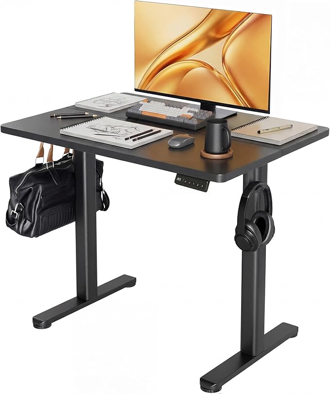 Claiks Electric Height Adjustable Stand Up Desk, 32x19 Inches Sit Stand Desk for Home Office, Nature Top/White Frame