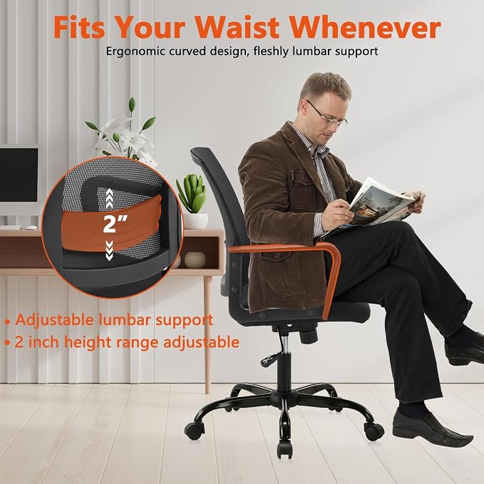 CLATINA Ergonomic Rolling Mesh Desk Chair with Executive Lumbar Support and Adjustable Swivel Design for Home Office Computer Black 6 Pack