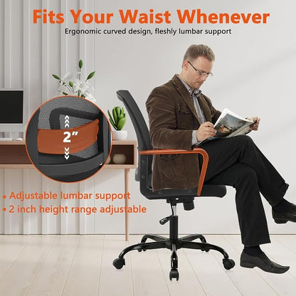 CLATINA Ergonomic Rolling Mesh Desk Chair with Executive Lumbar Support and Adjustable Swivel Design for Home Office Computer Black 6 Pack