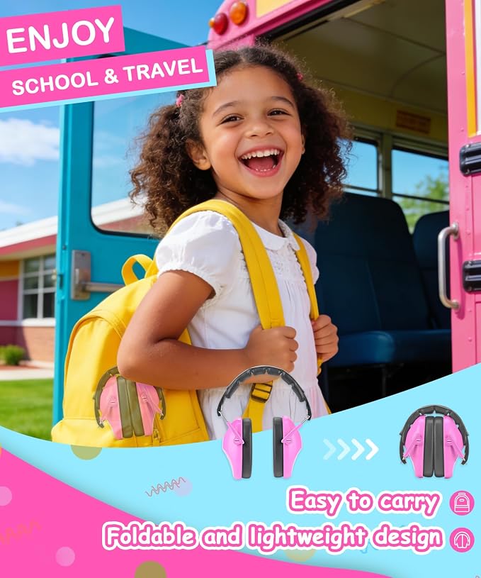 ZOHAN 032 Kids Noise Cancelling Headphones - 25dB NRR Kids Ear Protection, Hearing Protection Safety Ear Muffs for School Monster Truck Fireworks Traveling Studying Concerts Autism - Hot Pink
