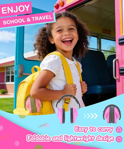 ZOHAN 032 Kids Noise Cancelling Headphones - 25dB NRR Kids Ear Protection, Hearing Protection Safety Ear Muffs for School Monster Truck Fireworks Traveling Studying Concerts Autism - Hot Pink