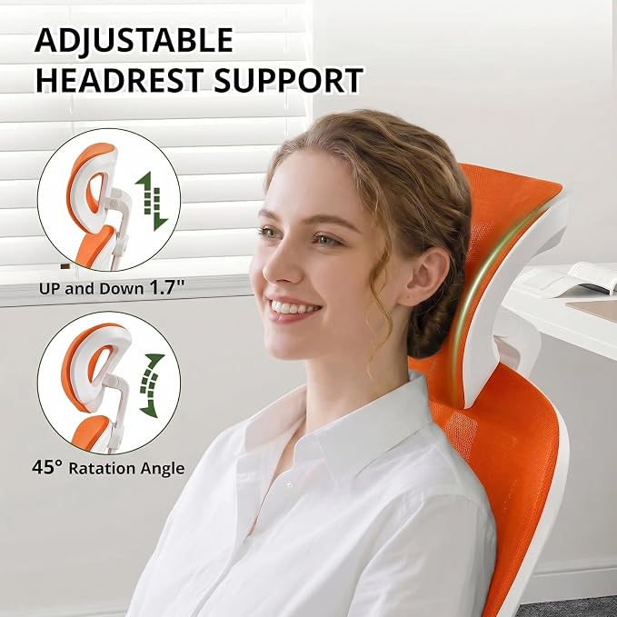 Office Chair, Ergonomic Breathable Mesh Chair,Flip-Up Arms and Adjustable High Back Lumbar Support,Comfy Computer Chair for Home Office (Orange, 407)