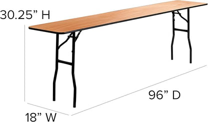 EMMA + OLIVER 8-Foot Rectangular Wood Folding Training/Seminar Table with Clear Coated Top