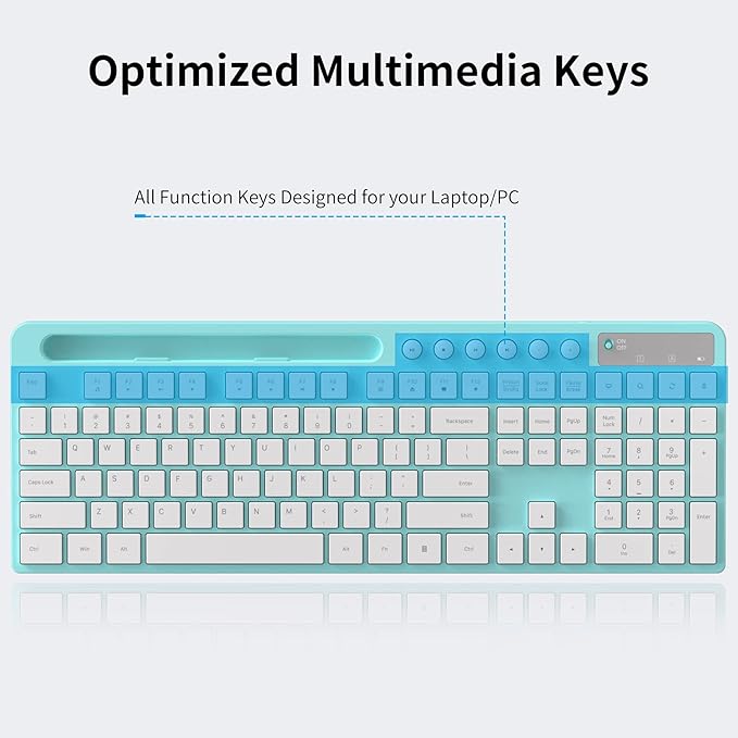Wireless Keyboard and Mouse Combo, MARVO 2.4G Ergonomic Wireless Computer Keyboard with Phone Tablet Holder, Silent Mouse with 6 Button, Compatible with MacBook, Windows (Blue)