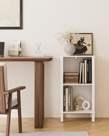 Bookshelf, Modern 2-Tier Bookcase, Open Storage Book Shelf, 11 × 14.2 × 27.4 Inches, Small Narrow Bookshelves for Living Room, Home Office, Bedroom, White