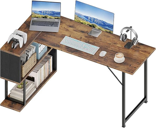 ALISENED L Shaped Computer Desk with 2 Shelves Bookshelf, Modern Corner Computer Desk with Storage, Office Desk Study Table Writing Desk for Home Office