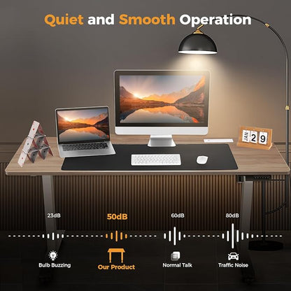 Electric Standing Desk with Power Outlets and USB-C Port, 63 x 24 Inches Adjustable Height Sit Stand Up Desk for Home Office, Adjustable Desk with Memory Preset and Wheels, Oak