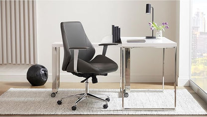 Euro Style Dillon 47" Home Office Writing Gaming Desk | Modern Industrial Elegance | Glossy Wood Finish | Professional-Grade Construction for Daily Use | White with Polished Stainless Legs