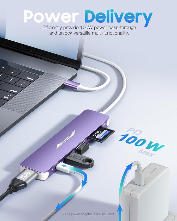 Hiearcool USB C Hub, 7-in-1 Multi-Port Adapter, USB-C to 4K HDMI Splitter Type C Dock Dongle with 100W Power Delivery SD/TF Card Reader Compatible for MacBook Pro/Air and More Type USBC Devices