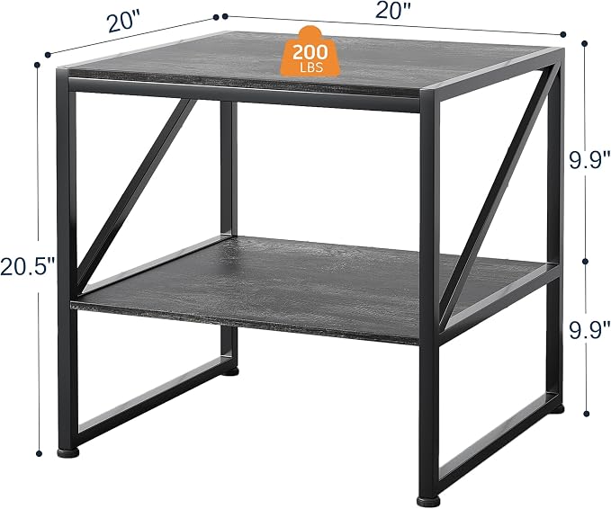 2-Tier Large Priner Stand with Storage Shelf, 20"×20" Under Desk Printer Table for Home Office, Mini Fridge Stand, End Table for Living Room, Heavy Duty Storage Rack for Scanner Fax Machine, Grey Oak