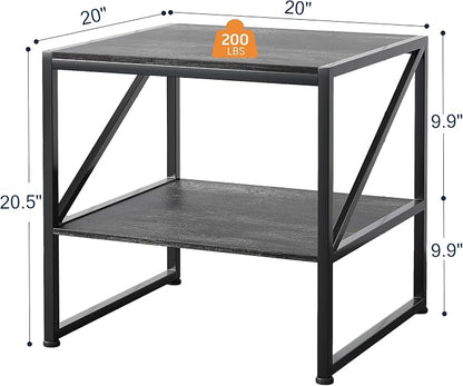 2-Tier Large Priner Stand with Storage Shelf, 20"×20" Under Desk Printer Table for Home Office, Mini Fridge Stand, End Table for Living Room, Heavy Duty Storage Rack for Scanner Fax Machine, Grey Oak