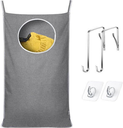 KEEPJOY Hanging Laundry Hamper Bag with 2 Different Types of Hooks, Size 20 x 30 Inch Door Laundry Hamper Storage Bag for Dirty Clothes, Blankets, and Toys (Grey, 1-Pack)