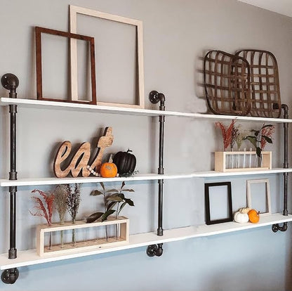 HDDFER Industrial Pipe Shelving Rustic White Pipe Wall Shelves Industrial Shelves with Wood Planks Floating Shelves 60 Inch Farmhouse Bathroom,Kitchen Shelving Wall Mounted