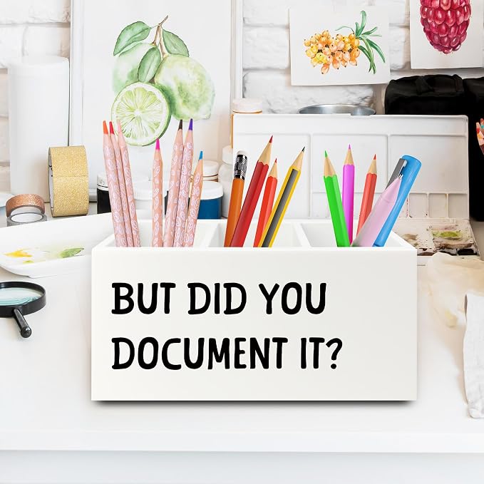 Funny But Did You Document It Pen Pencil Holder Organizer for Desk, HR Human Resources Gifts, Office Humor Gifts, Funny Wooden Box Sign for Office Workplace Desk Tabletop Decorations