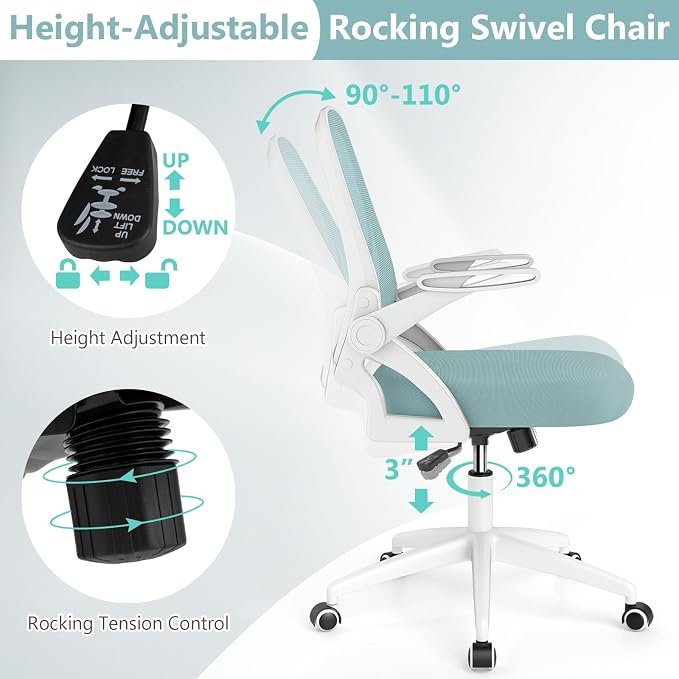Giantex Mesh Office Chair, Ergonomic Desk Chair with Flip-up Arms & Lumbar Support, Height Adjustable Swivel Computer Desk Chair with High Back for Home Office (Blue)