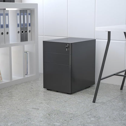 Flash Furniture Warner Modern 3-Drawer Mobile Locking Filing Cabinet with Anti-Tilt Mechanism and Hanging Drawer for Legal & Letter Files, Black