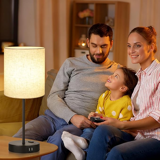 Lynnoland 2 Pack Touch Control Table Lamps with 2 USB & AC Outlet, 3-Way Dimmable Bedside Nightstand Lamps for Bedroom Living Room Nursery, 800 Lumens 3000K Warmlight Bulbs Included