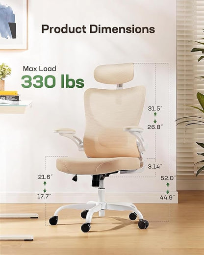 Marsail Ergonomic Office Chair with 3D Armrests, Pack of 4 | Office Desk Chair with High Back Mesh, Adjustable Lumbar Support, Rolling Work Swivel Task Chairs with Wheel, Headrest, home