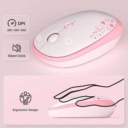 MOFII Wireless Keyboard and Mouse Combo, Cute Retro Typewriter Keyboard and Silent Mouse, 2.4GHz Full Size Computer Keyboard Wireless Mouse Set for PC, Laptop, Desktop, Windows (Pink Colorful)