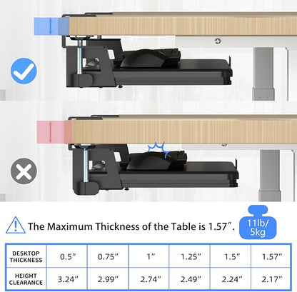 suptek Large Keyboard Tray Under Desk Pull Out with C Clamp Mount, Computer Keyboard & Mouse Tray, 34 (38 Including Clamps) x 11.8 inch Slide-Out Platform Computer Drawer for Typing, Black, DSF1LB