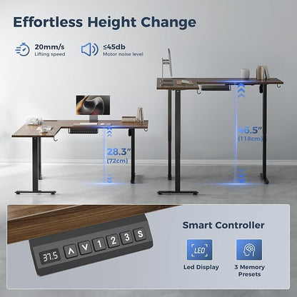 Klicelor L Shaped Standing Desk 63 x 48 Inch,Electric Height Adjustable Corner Desk with Cable Management & Power Outlets, Ergonomic Sit Stand Up Computer Table for Home Office,Dark Walnut
