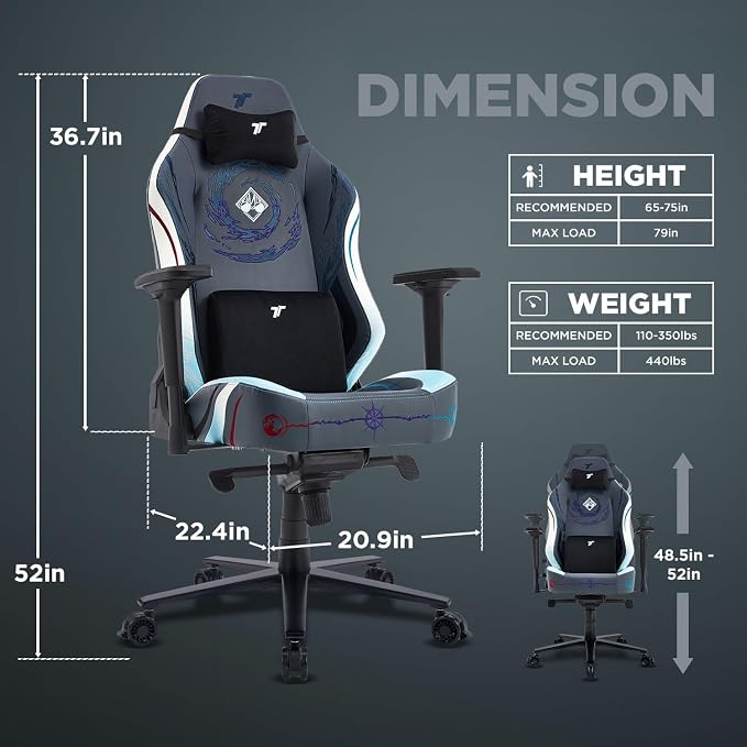 TTRACING Jujutsu Kaisen Gojo Gaming Chair with Spring Cushion | Premium leather & steel frame, ideal for anime setups or home office. Features 155° recline and 440lbs weight capacity.