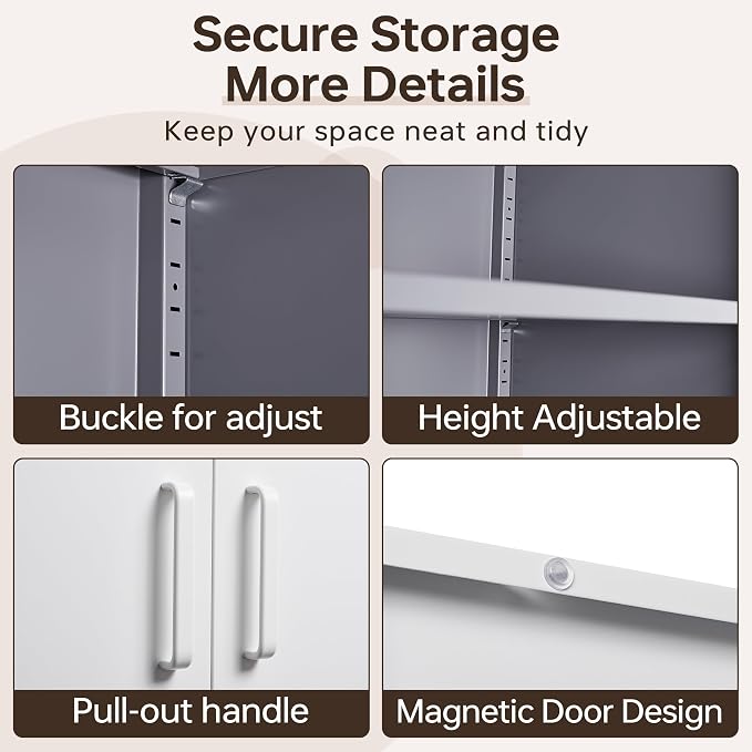 Metal Storage Cabinet with Lock,71" Garage Cabinets with 2 Doors and 4 Adjustable Shelves, Steel Locking Caninets Tall Tool Storage Cabnet, Lockable File Caninet for Home Office, Pantry