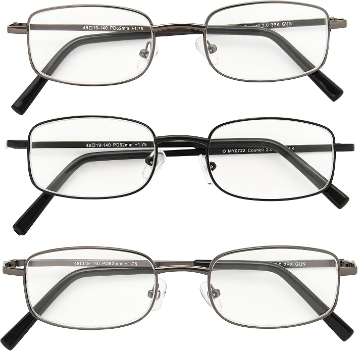 Foster Grant Men's Council 3 PK Rectangular Reading Glasses