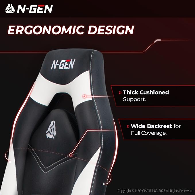 N-GEN Video Gaming Chair Ergonomic Computer Desk Office Chair with Lumbar Support Adjustable Height Swivel Wheels Flip-Up Arms PU Leather Home and Office (White)