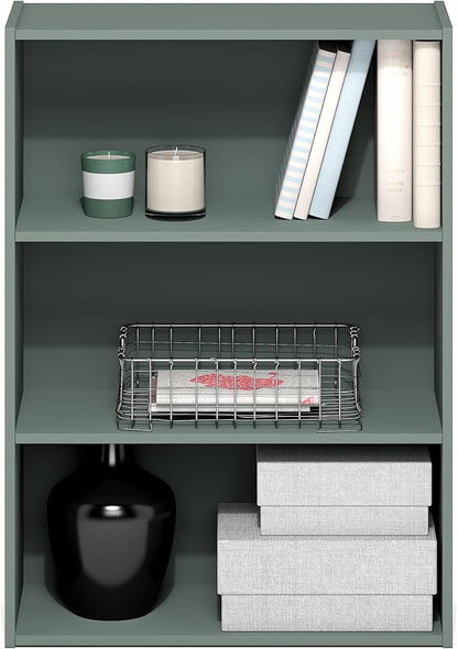Furinno PASIR Book Shelf, 3-Tier Bookshelf, Storage Shelves Bookcase, 9.7 x 23.7 x 31.5, for Living Room, Bedroom, Home Office, Sage Green