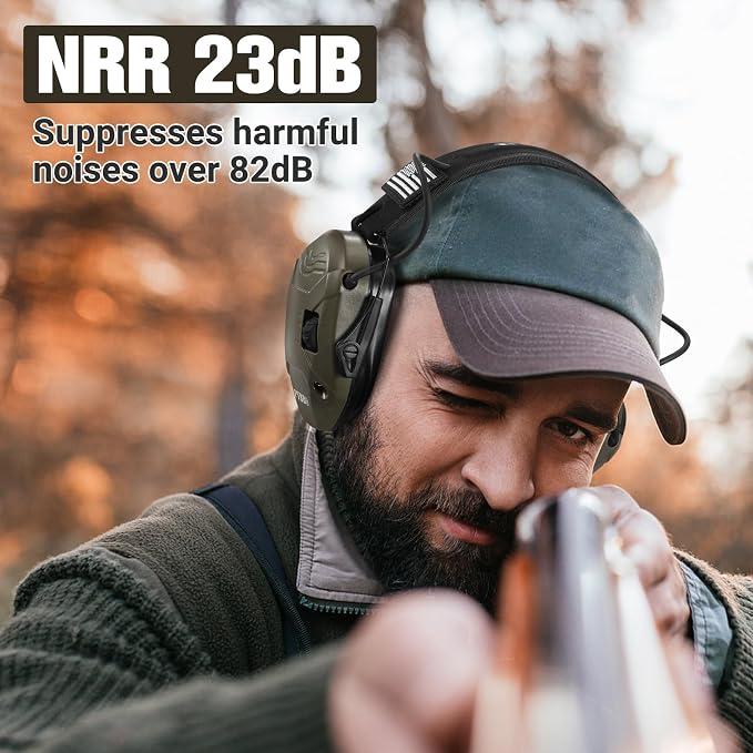 Electronic Shooting Ear Protection w/Gel Pads, 23dB NRR Active Noise Reduction & 3X Amplification Headset for Shooters