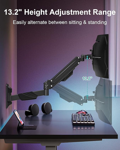 MOUNT PRO Monitor Wall Mount for 17-43" Ultrawide Screens, Single Wall Mount Monitor Arm Holds up to 33.1 lbs, Full Motion Adjustable Wall Bracket with VESA Extension Kit, VESA Mount Max 200x200mm