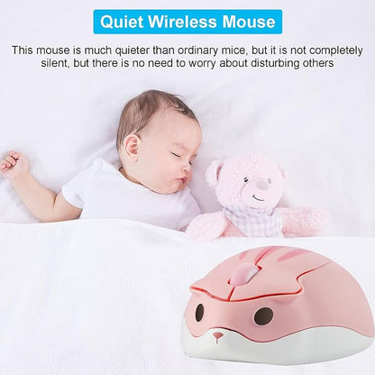 CHUYI Cute Animal Hamster Shape Wireless Silent Mouse Cartoon Mini Portable Travel Mute 1200DPI Novelty Optical Unique Small Cordless Quiet Mice for Computer Laptop PC for Kids Gift (1 Pack-Pink)